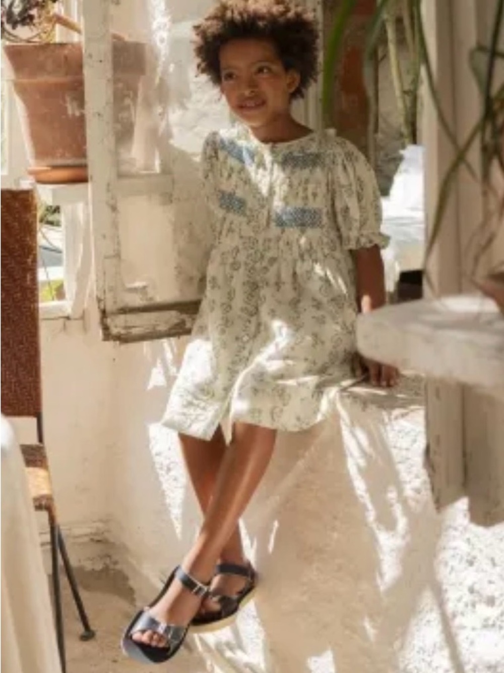 Lali kids Ivy Dress in floral
Vine print—Cream with Green & Blue Accents 4T
